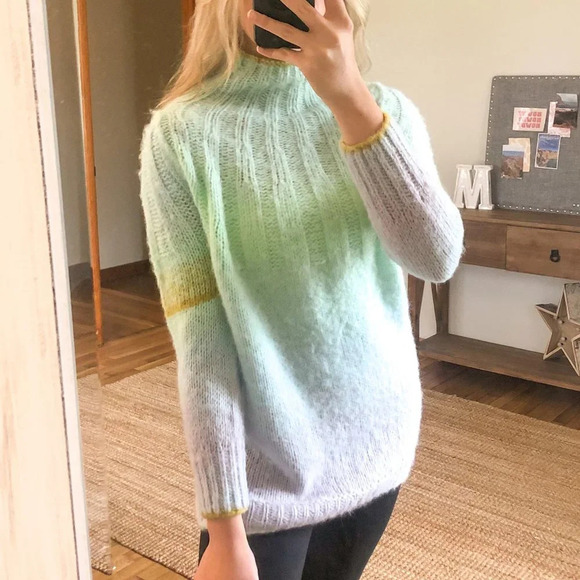 Anthropologie Pastel Wool Alpaca Knit Rainbow Colorful Hi Neck Oversized Sweater - Picture 2 of 9